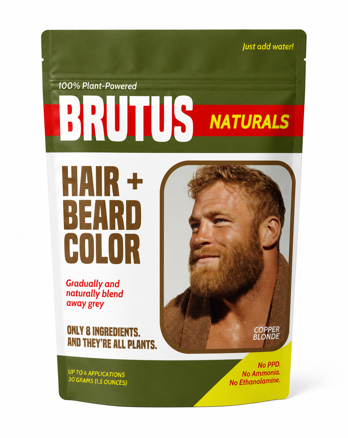 BRUTUS Naturals Copper Blonde plant-powered hair and beard color pouch, 30 g, up to 6 applications