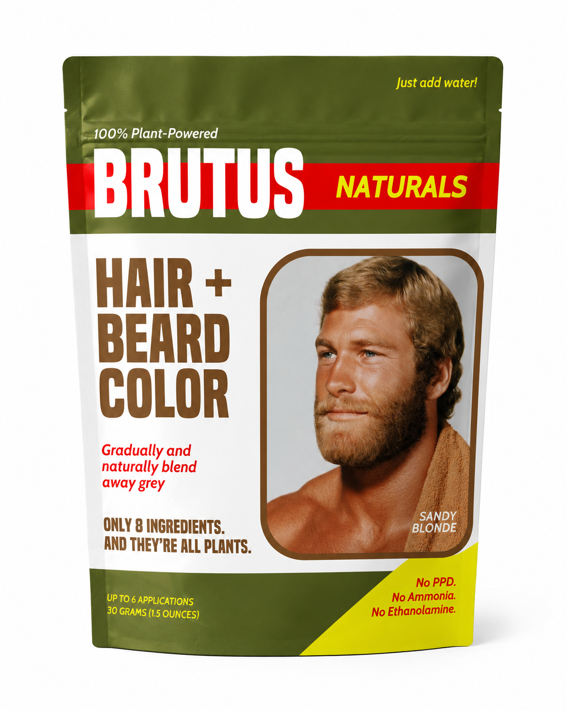 BRUTUS Naturals Sandy Blonde plant-powered hair and beard color pouch, 30 g, up to 6 applications