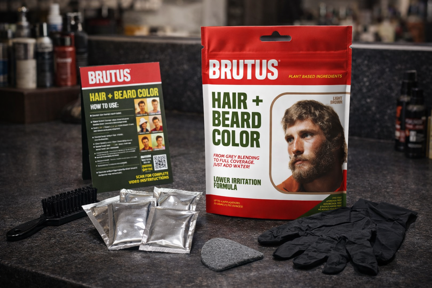 Medium Brown Hair + Beard Color Kit - 4 Pack